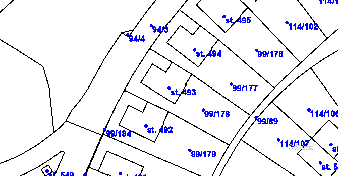 Parcela st. 493 v KÚ Drahelčice, Katastrální mapa