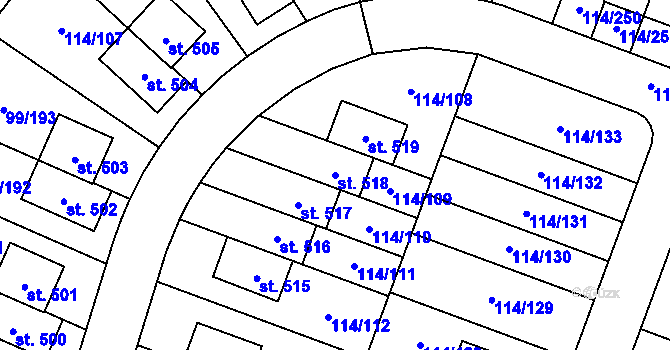 Parcela st. 518 v KÚ Drahelčice, Katastrální mapa