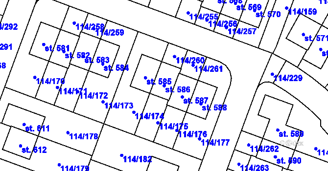 Parcela st. 586 v KÚ Drahelčice, Katastrální mapa