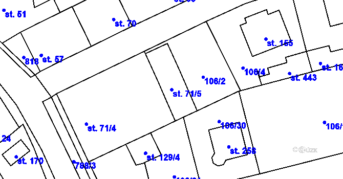 Parcela st. 71/5 v KÚ Drahelčice, Katastrální mapa