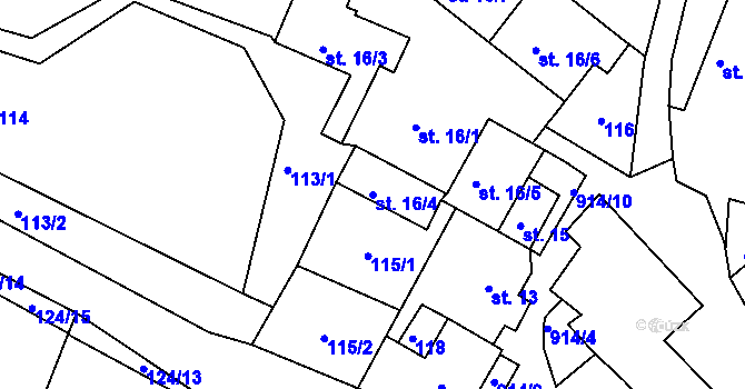 Parcela st. 16/4 v KÚ Drahenice, Katastrální mapa