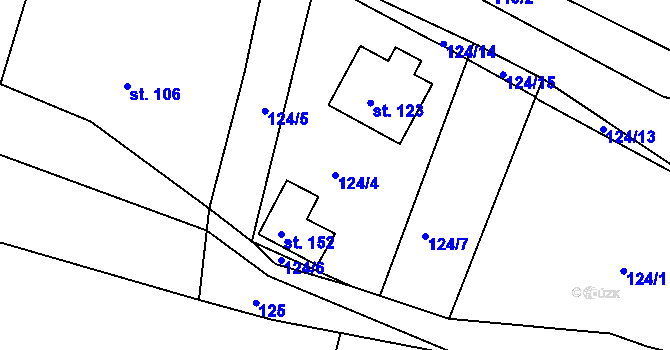 Parcela st. 124/4 v KÚ Drahenice, Katastrální mapa