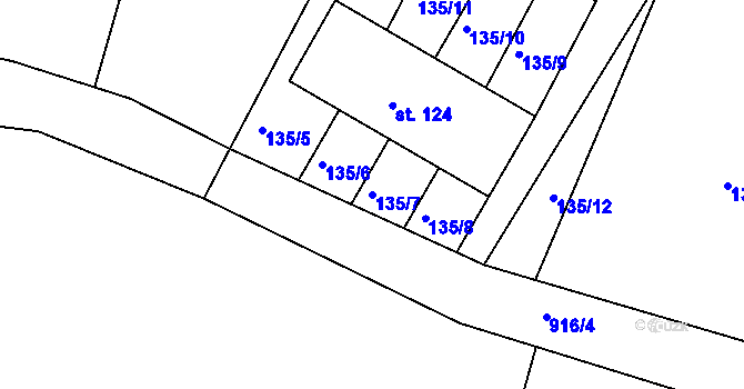 Parcela st. 135/7 v KÚ Drahenice, Katastrální mapa