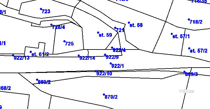 Parcela st. 922/9 v KÚ Drahenice, Katastrální mapa