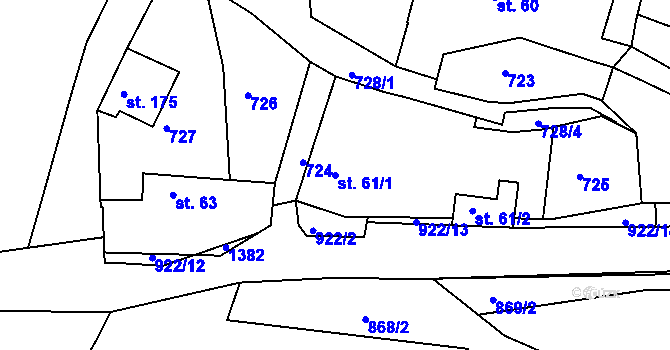 Parcela st. 61/1 v KÚ Drahenice, Katastrální mapa