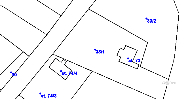 Parcela st. 33/1 v KÚ Drahenický Málkov, Katastrální mapa