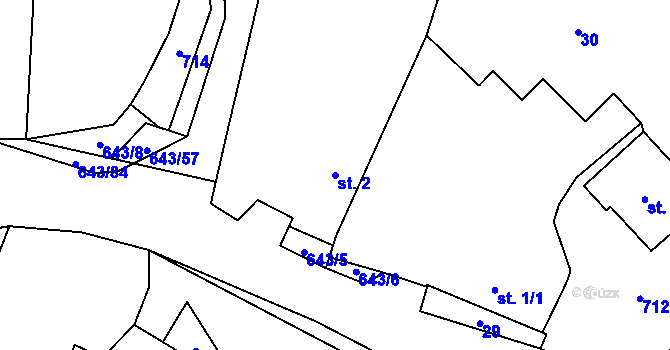 Parcela st. 2 v KÚ Drahkov, Katastrální mapa