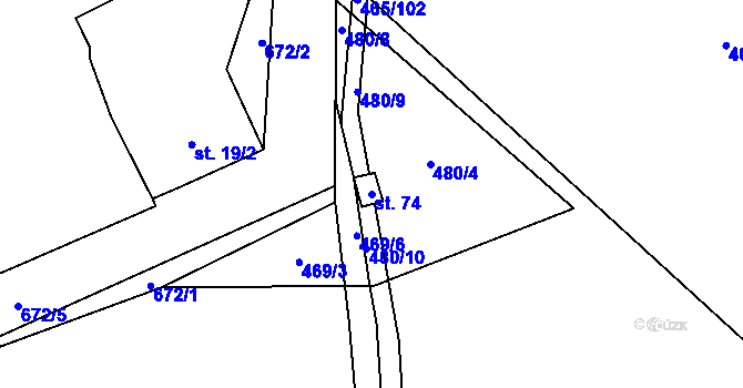 Parcela st. 74 v KÚ Drahkov, Katastrální mapa
