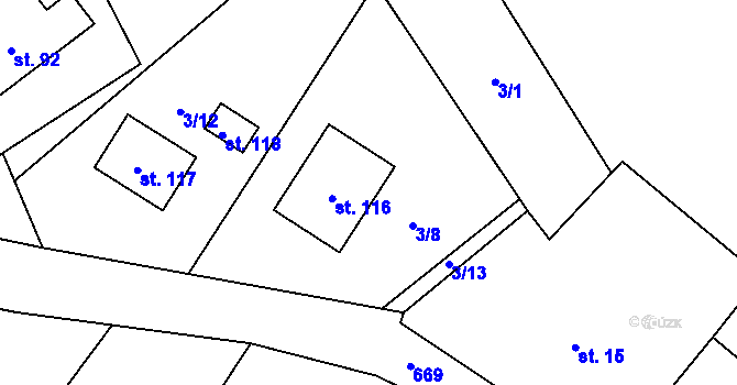Parcela st. 3/8 v KÚ Drahkov, Katastrální mapa