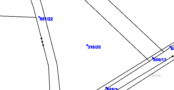 Parcela st. 316/20 v KÚ Drahkov, Katastrální mapa