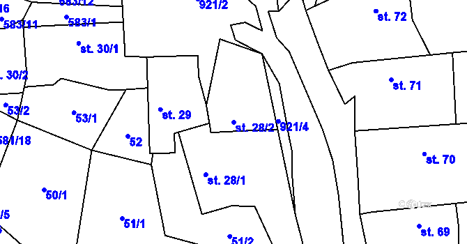 Parcela st. 28/2 v KÚ Drahlín, Katastrální mapa