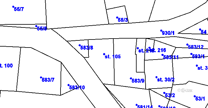 Parcela st. 105 v KÚ Drahlín, Katastrální mapa