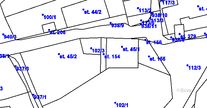 Parcela st. 154 v KÚ Drahlín, Katastrální mapa