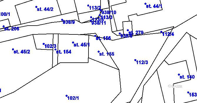Parcela st. 155 v KÚ Drahlín, Katastrální mapa