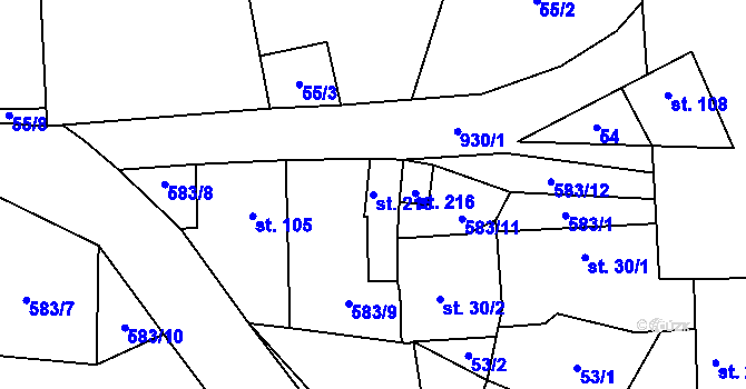 Parcela st. 215 v KÚ Drahlín, Katastrální mapa