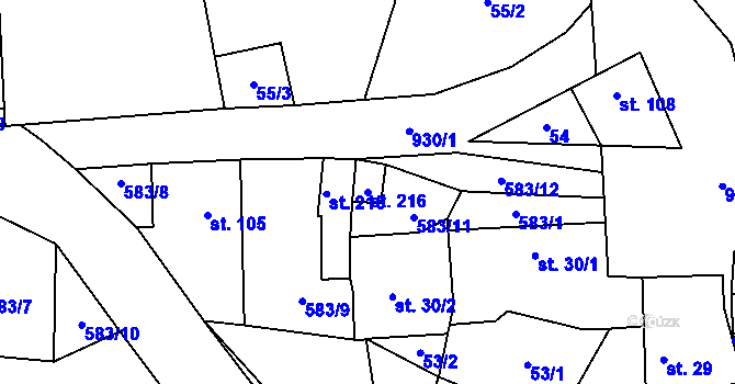 Parcela st. 216 v KÚ Drahlín, Katastrální mapa