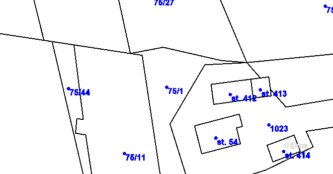 Parcela st. 75/1 v KÚ Drahlín, Katastrální mapa