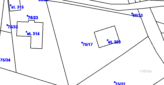 Parcela st. 75/17 v KÚ Drahlín, Katastrální mapa