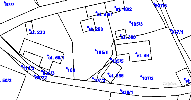 Parcela st. 105/1 v KÚ Drahlín, Katastrální mapa