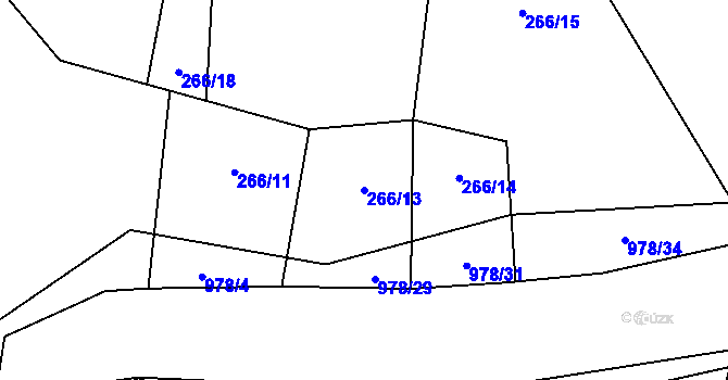 Parcela st. 266/13 v KÚ Drahlín, Katastrální mapa