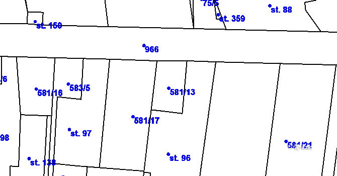 Parcela st. 581/13 v KÚ Drahlín, Katastrální mapa