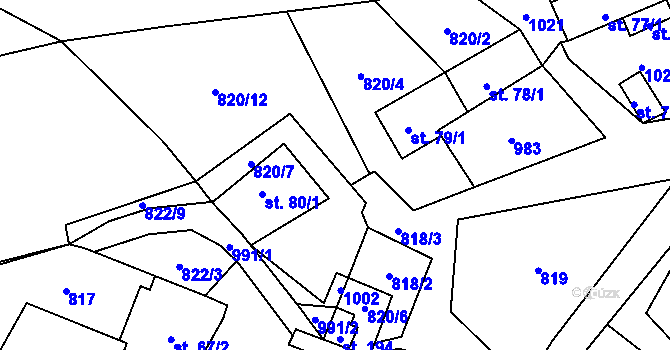 Parcela st. 820/13 v KÚ Drahlín, Katastrální mapa
