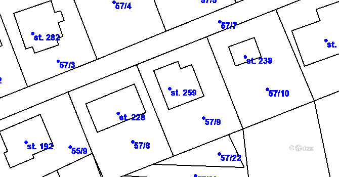 Parcela st. 259 v KÚ Drahlín, Katastrální mapa