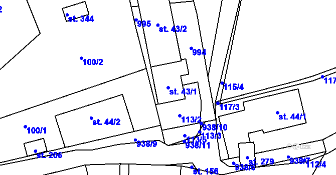 Parcela st. 43/1 v KÚ Drahlín, Katastrální mapa