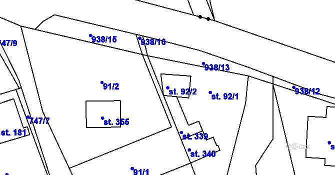 Parcela st. 92/2 v KÚ Drahlín, Katastrální mapa
