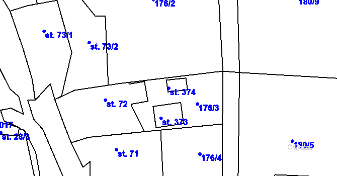 Parcela st. 374 v KÚ Drahlín, Katastrální mapa