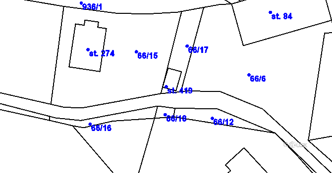 Parcela st. 419 v KÚ Drahlín, Katastrální mapa