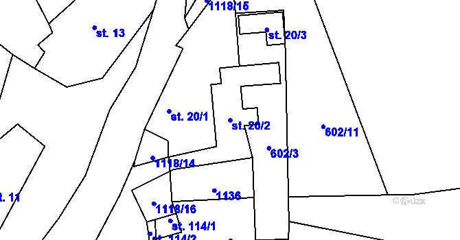 Parcela st. 20/2 v KÚ Drahňovice, Katastrální mapa