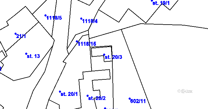 Parcela st. 20/3 v KÚ Drahňovice, Katastrální mapa