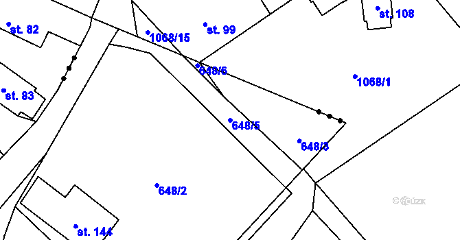 Parcela st. 648/5 v KÚ Drahňovice, Katastrální mapa