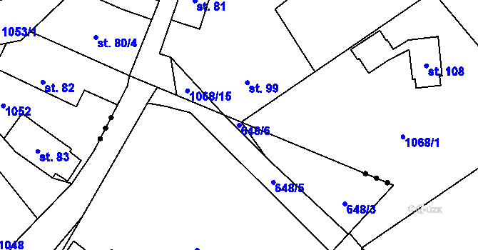 Parcela st. 648/6 v KÚ Drahňovice, Katastrální mapa