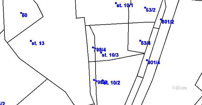 Parcela st. 10/3 v KÚ Drahobudice, Katastrální mapa