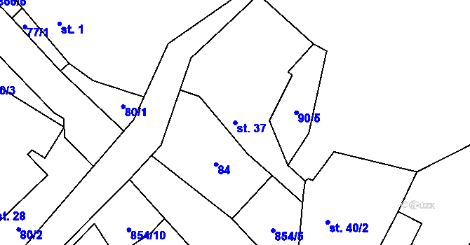 Parcela st. 37 v KÚ Drahobudice, Katastrální mapa