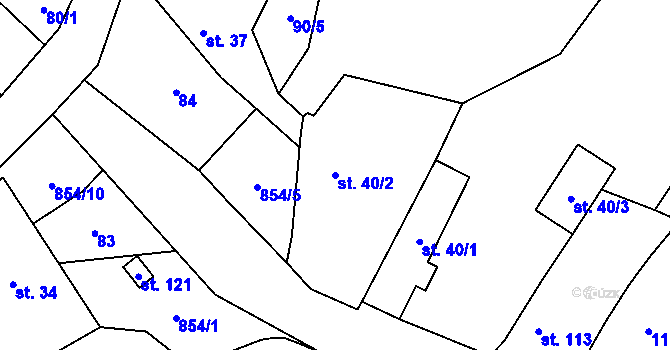 Parcela st. 40/2 v KÚ Drahobudice, Katastrální mapa