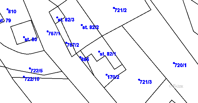 Parcela st. 82/1 v KÚ Drahobudice, Katastrální mapa