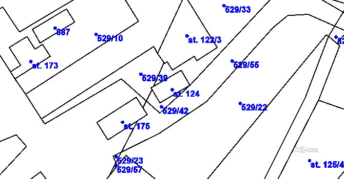 Parcela st. 124 v KÚ Drahobudice, Katastrální mapa