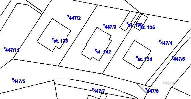 Parcela st. 142 v KÚ Drahobudice, Katastrální mapa