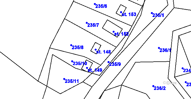 Parcela st. 148 v KÚ Drahobudice, Katastrální mapa