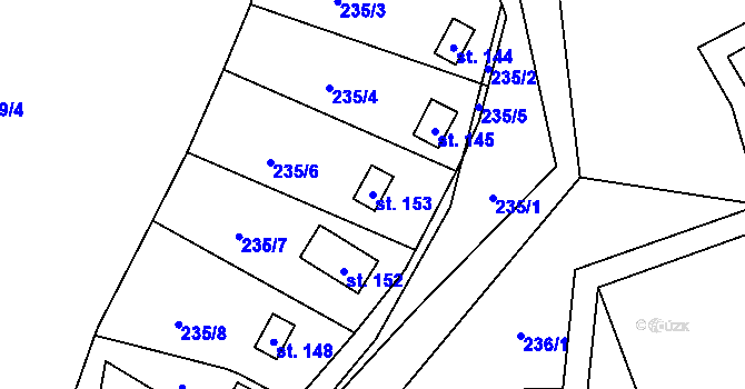 Parcela st. 153 v KÚ Drahobudice, Katastrální mapa