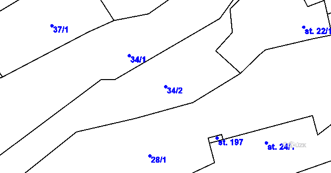 Parcela st. 34/2 v KÚ Drahobudice, Katastrální mapa