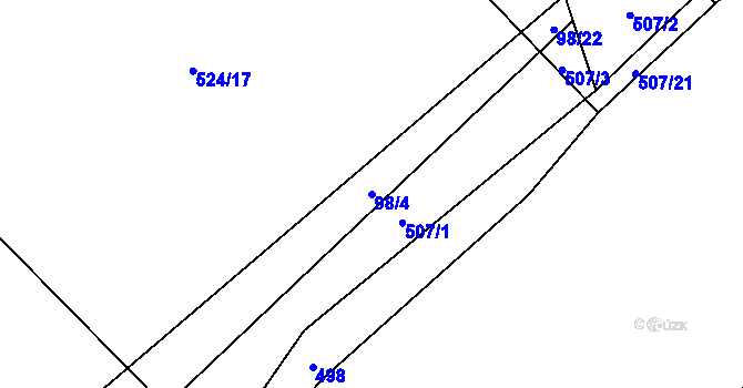 Parcela st. 98/4 v KÚ Drahobudice, Katastrální mapa