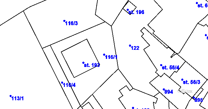 Parcela st. 116/1 v KÚ Drahobudice, Katastrální mapa