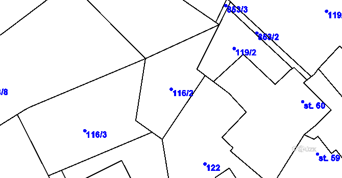 Parcela st. 116/2 v KÚ Drahobudice, Katastrální mapa