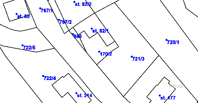 Parcela st. 170/2 v KÚ Drahobudice, Katastrální mapa