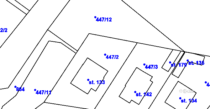 Parcela st. 447/2 v KÚ Drahobudice, Katastrální mapa