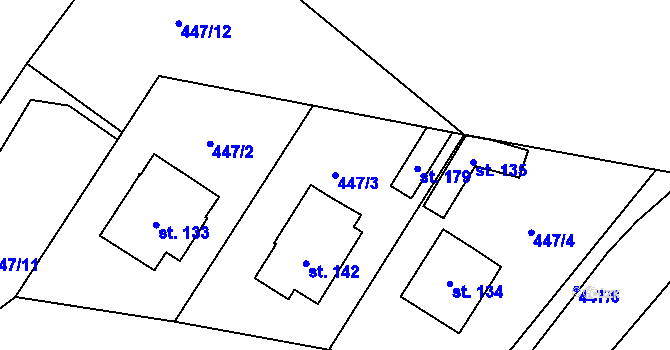 Parcela st. 447/3 v KÚ Drahobudice, Katastrální mapa